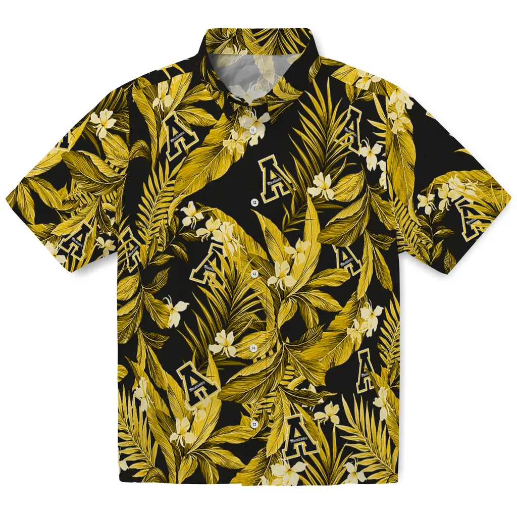 Appalachian State Mountaineers Hawaiian Shirt - Palm Leaves appalachian state mountaineers palm leaves black hawaiian shirts best selling