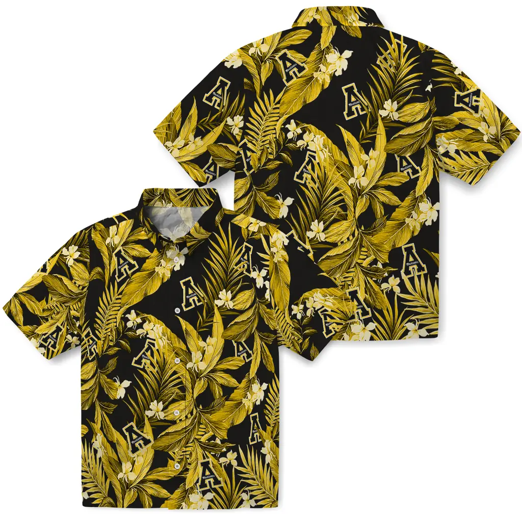 Appalachian State Mountaineers Hawaiian Shirt - Palm Leaves appalachian state mountaineers palm leaves black hawaiian shirts high quality