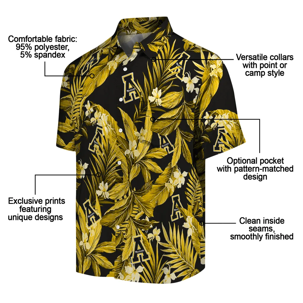 Appalachian State Mountaineers Hawaiian Shirt - Palm Leaves appalachian state mountaineers palm leaves black hawaiian shirts new arrival