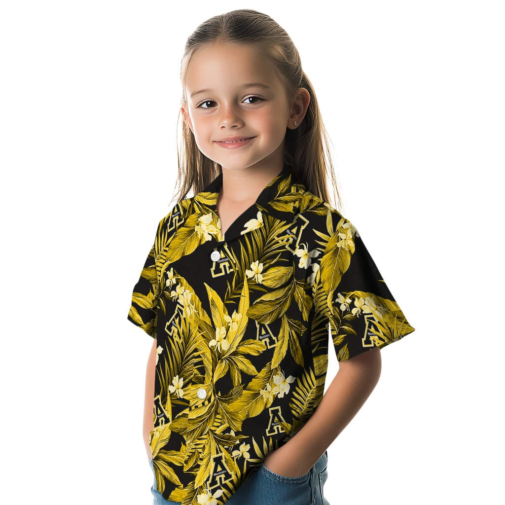 Appalachian State Mountaineers Hawaiian Shirt - Palm Leaves appalachian state mountaineers palm leaves black hawaiian shirts premium grade