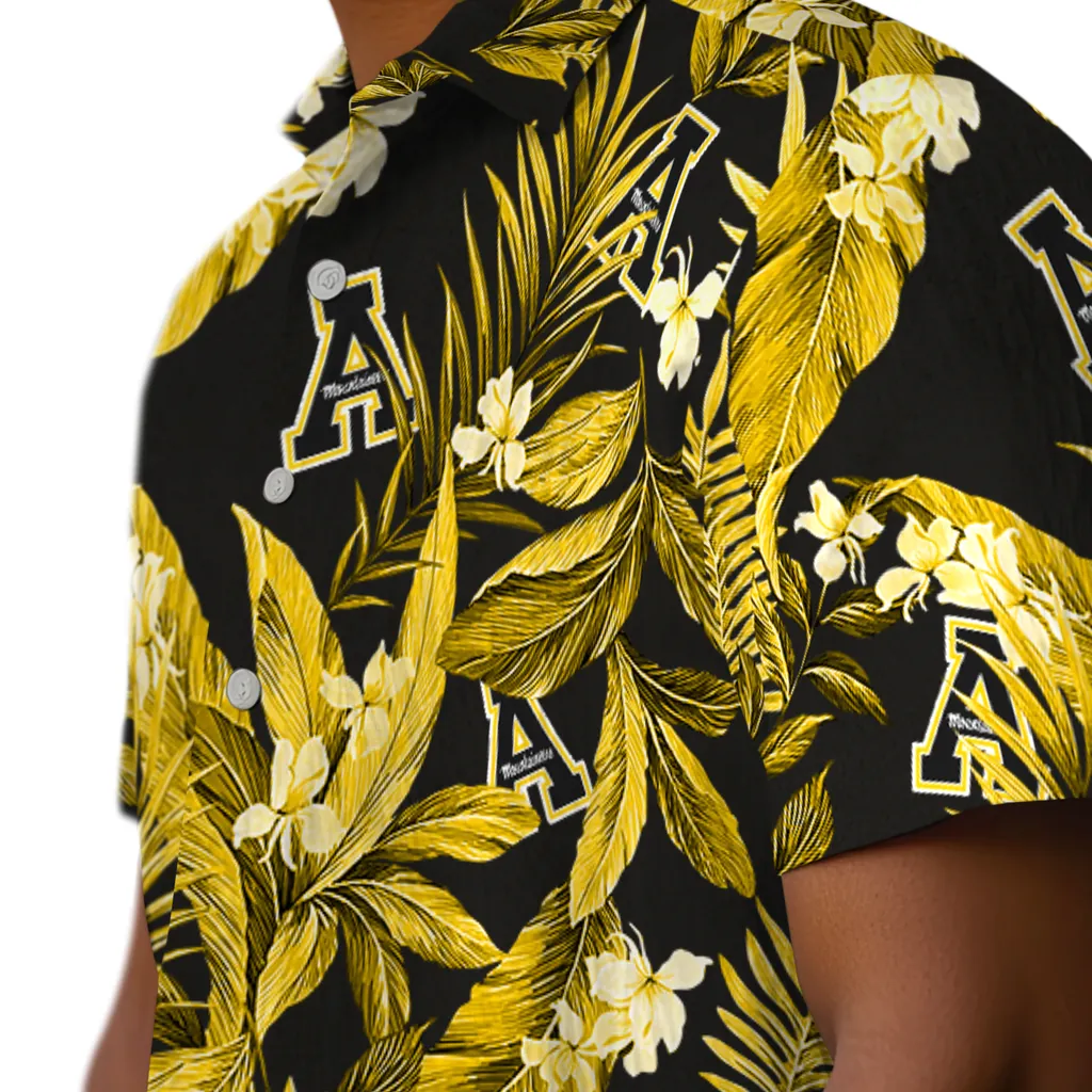 Appalachian State Mountaineers Hawaiian Shirt - Palm Leaves appalachian state mountaineers palm leaves black hawaiian shirts trendy