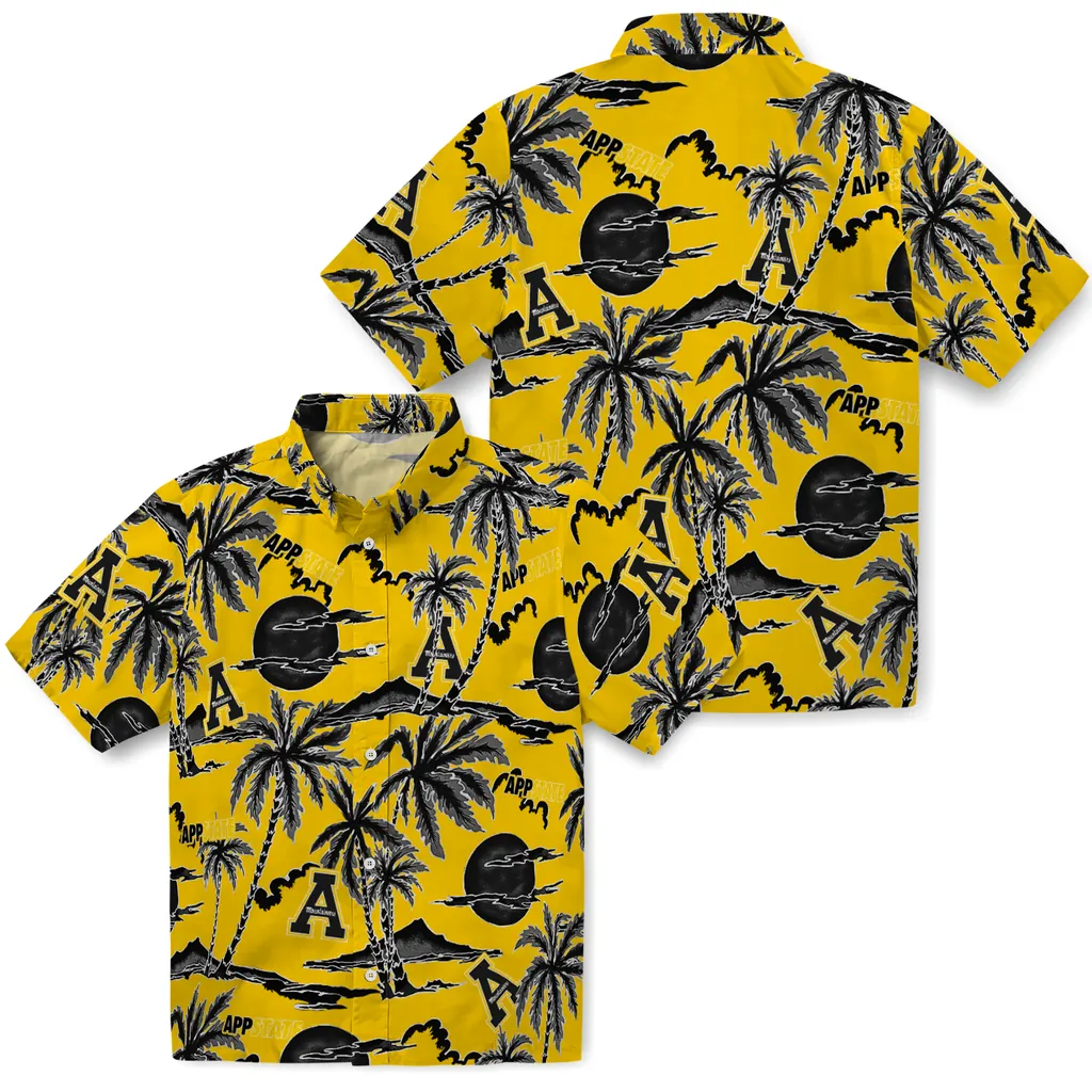 Appalachian State Mountaineers Hawaiian Shirt - Palm Sunset appalachian state mountaineers palm sunset hawaiian shirts high quality