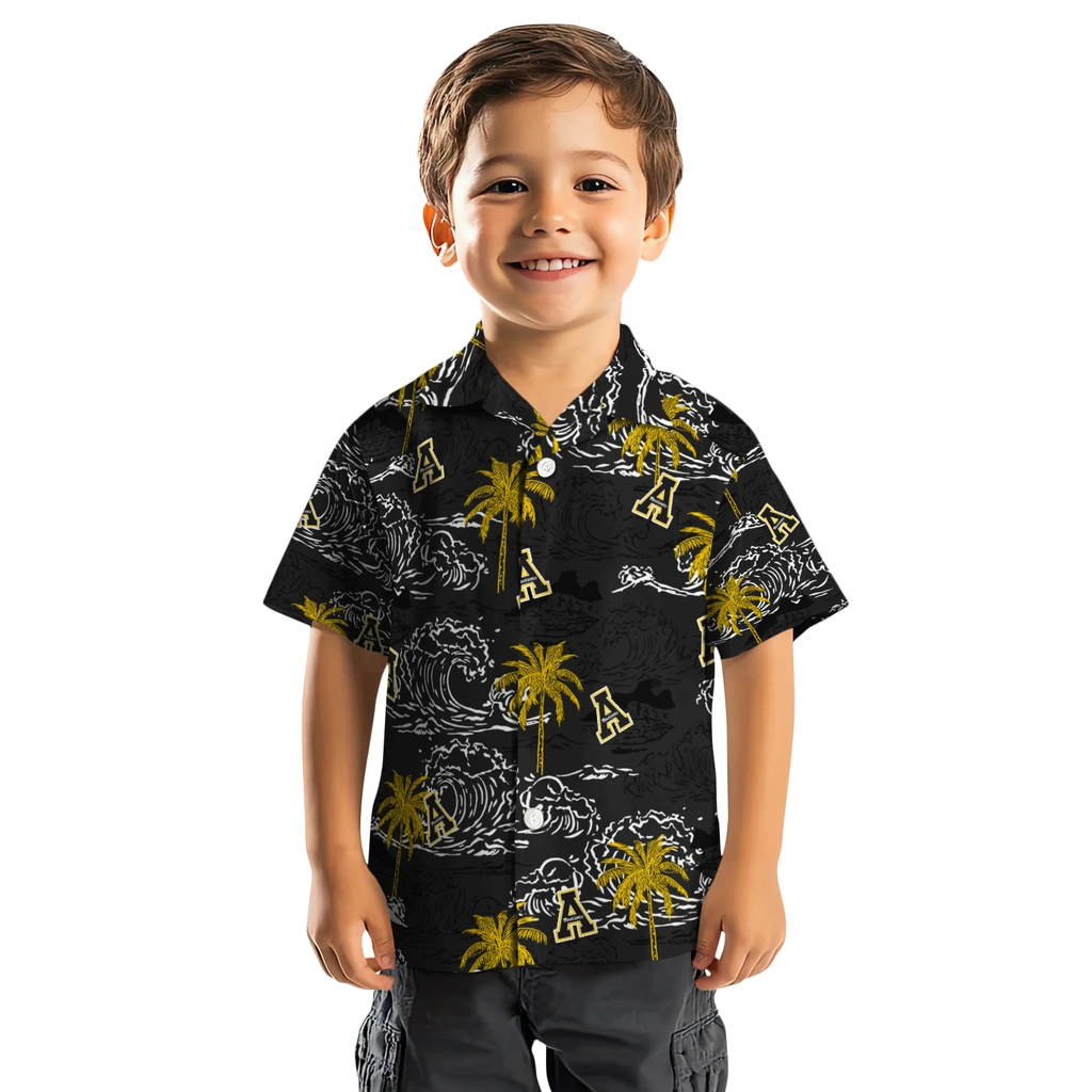 Appalachian State Mountaineers Hawaiian Shirt - Wave Palm appalachian state mountaineers wave palm black hawaiian shirts top rated