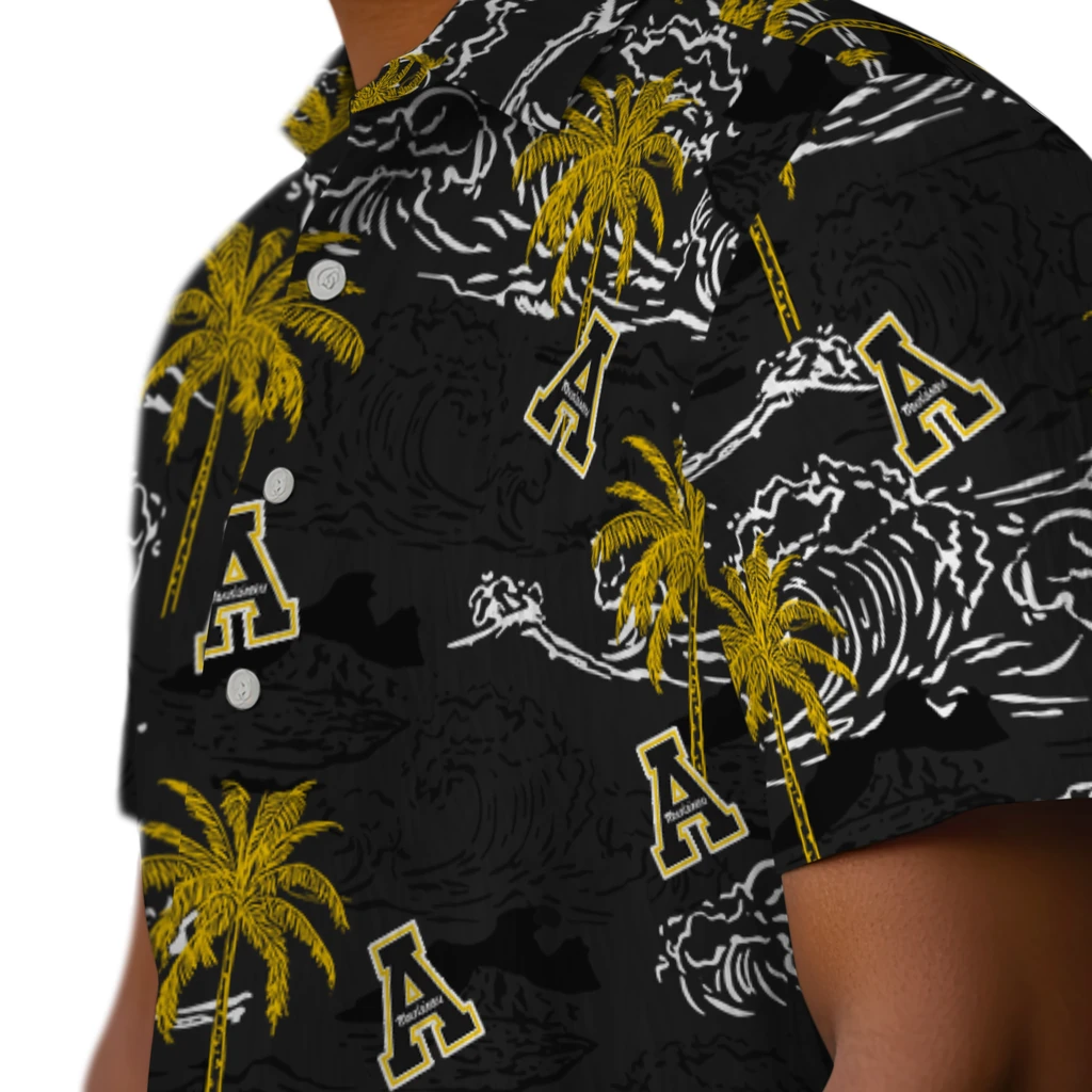 Appalachian State Mountaineers Hawaiian Shirt - Wave Palm appalachian state mountaineers wave palm black hawaiian shirts trendy