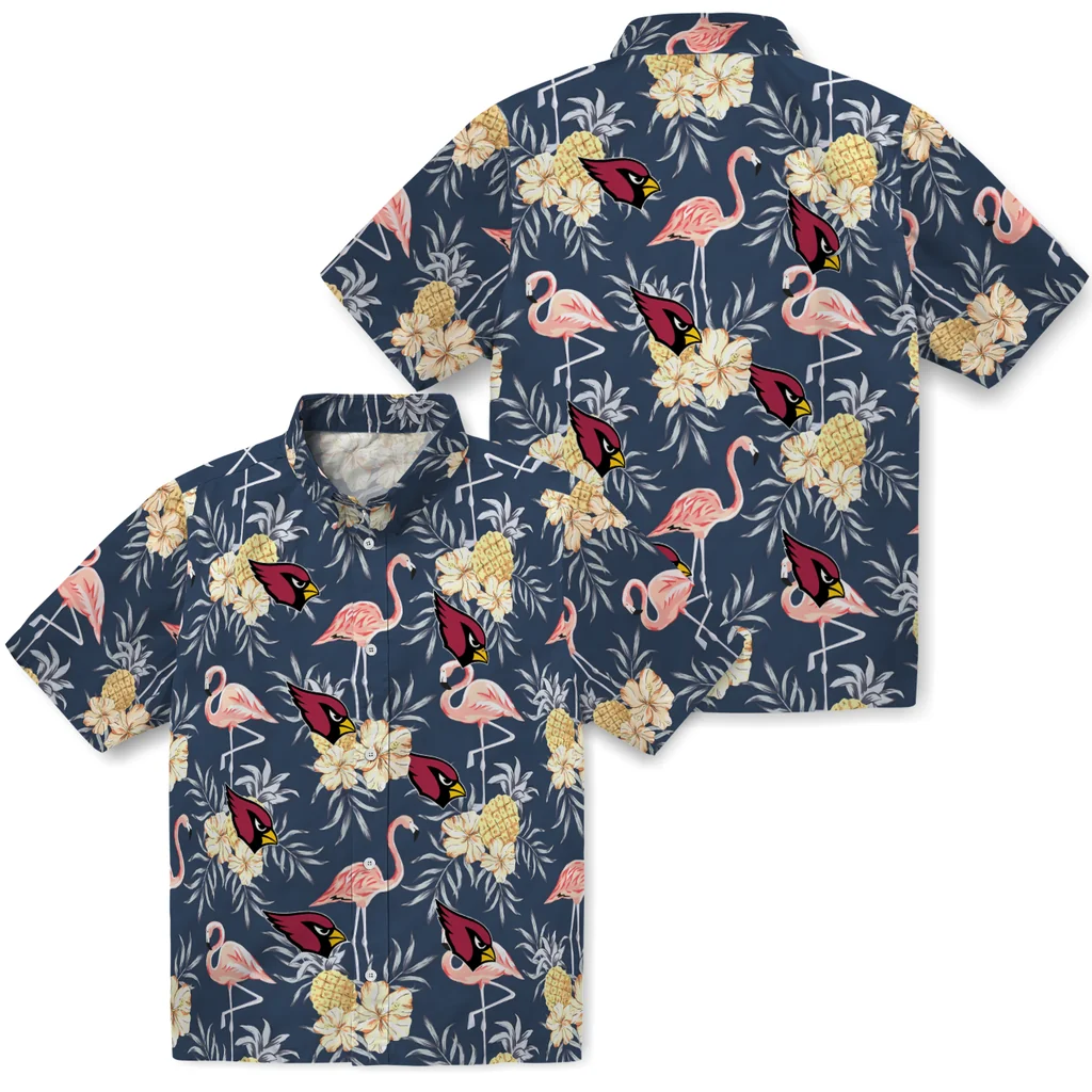 Arizona Cardinals Hawaiian Shirt - Flamingo Hibiscus arizona cardinals flamingo hibiscus navy hawaiian shirts high quality