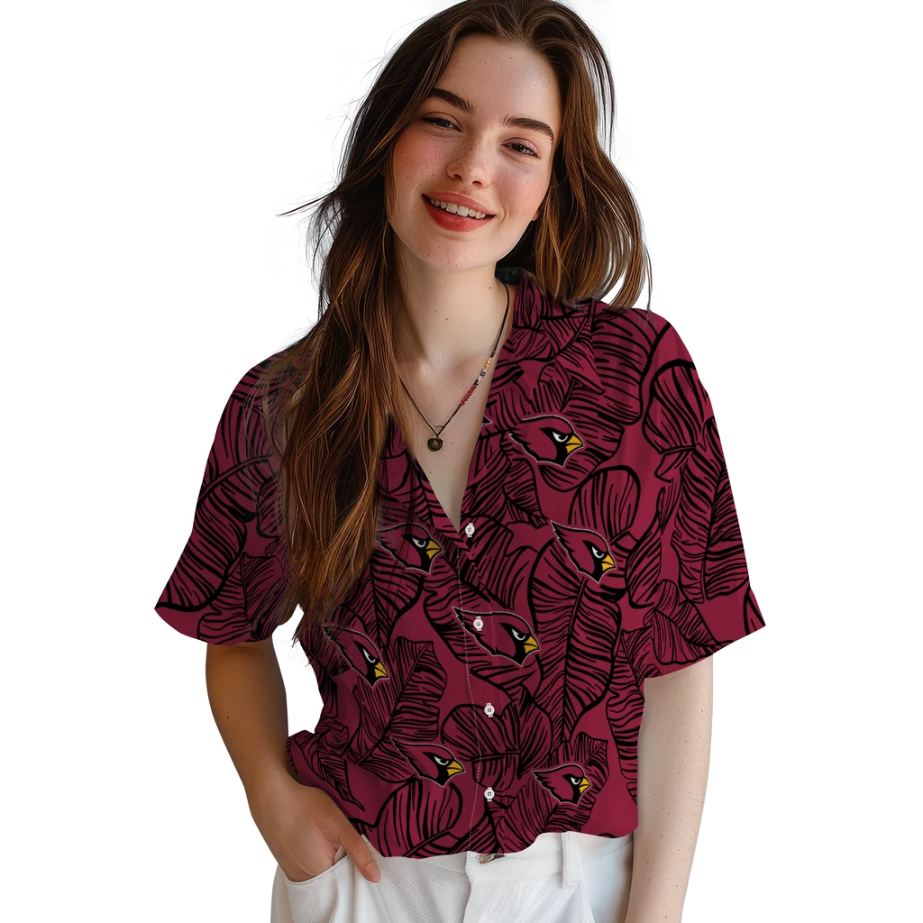 Arizona Cardinals Hawaiian Shirt - Leaf Outline arizona cardinals leaf outline red hawaiian shirts latest model