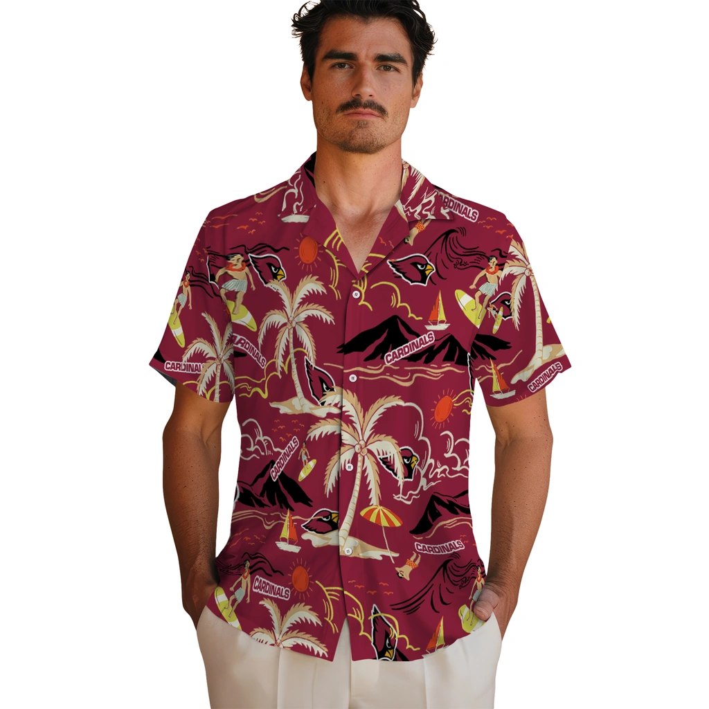 Arizona Cardinals Hawaiian Shirt - Palm Tree Island arizona cardinals palm tree island red hawaiian shirts fashion forward