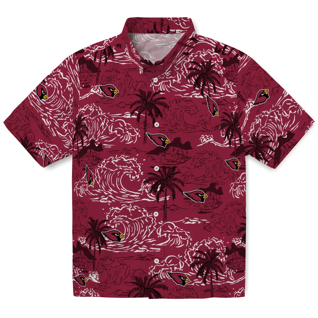 Arizona Cardinals Hawaiian Shirt - Wave Palm arizona cardinals wave palm red hawaiian shirts best selling