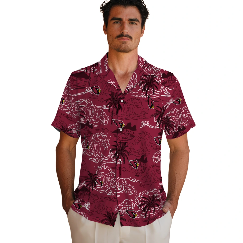 Arizona Cardinals Hawaiian Shirt - Wave Palm arizona cardinals wave palm red hawaiian shirts fashion forward