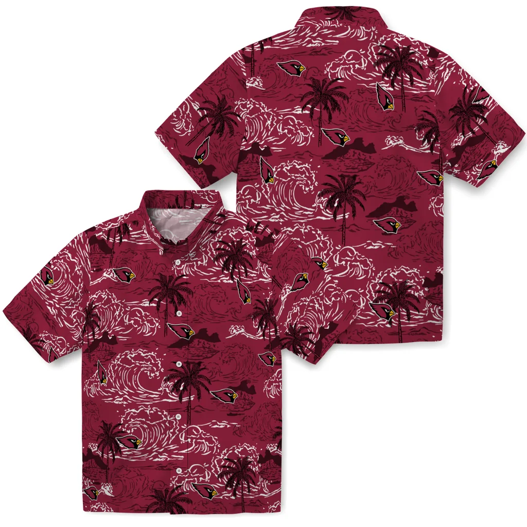 Arizona Cardinals Hawaiian Shirt - Wave Palm arizona cardinals wave palm red hawaiian shirts high quality