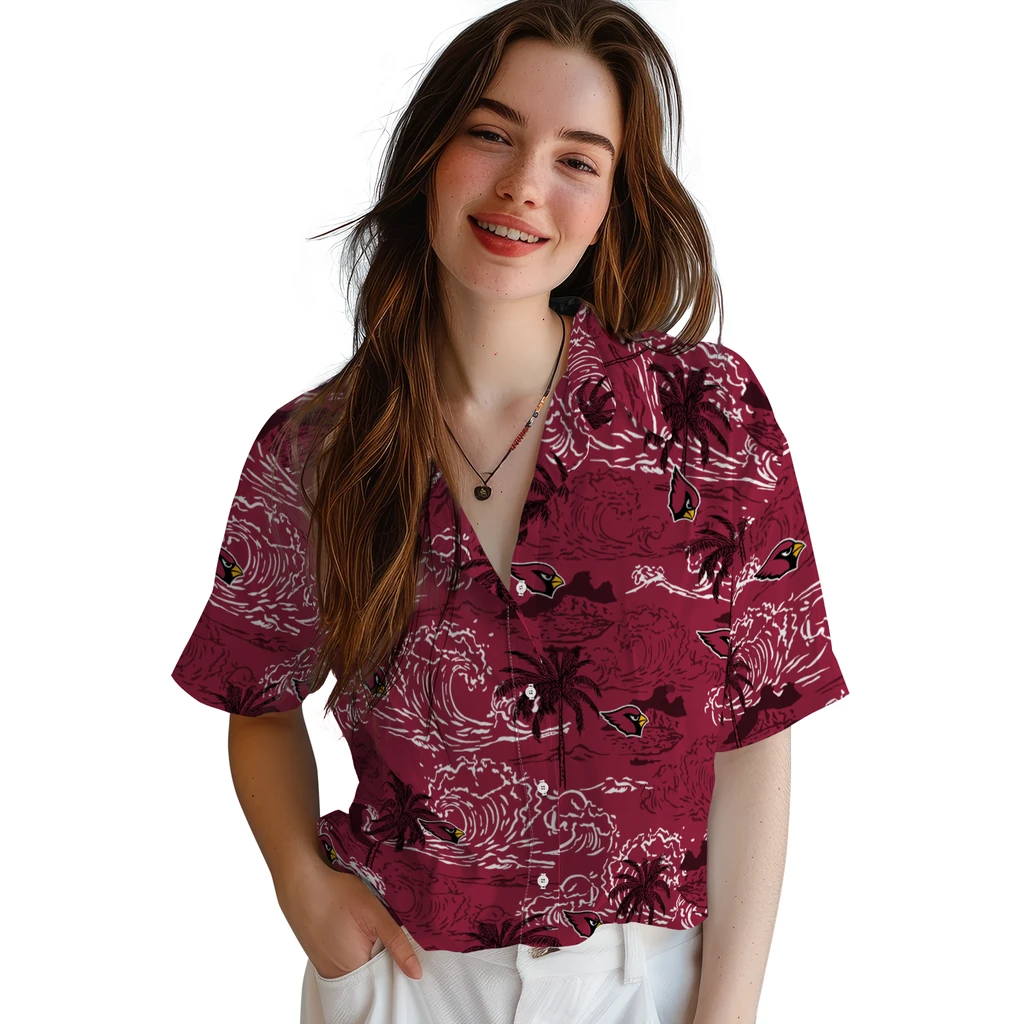 Arizona Cardinals Hawaiian Shirt - Wave Palm arizona cardinals wave palm red hawaiian shirts latest model