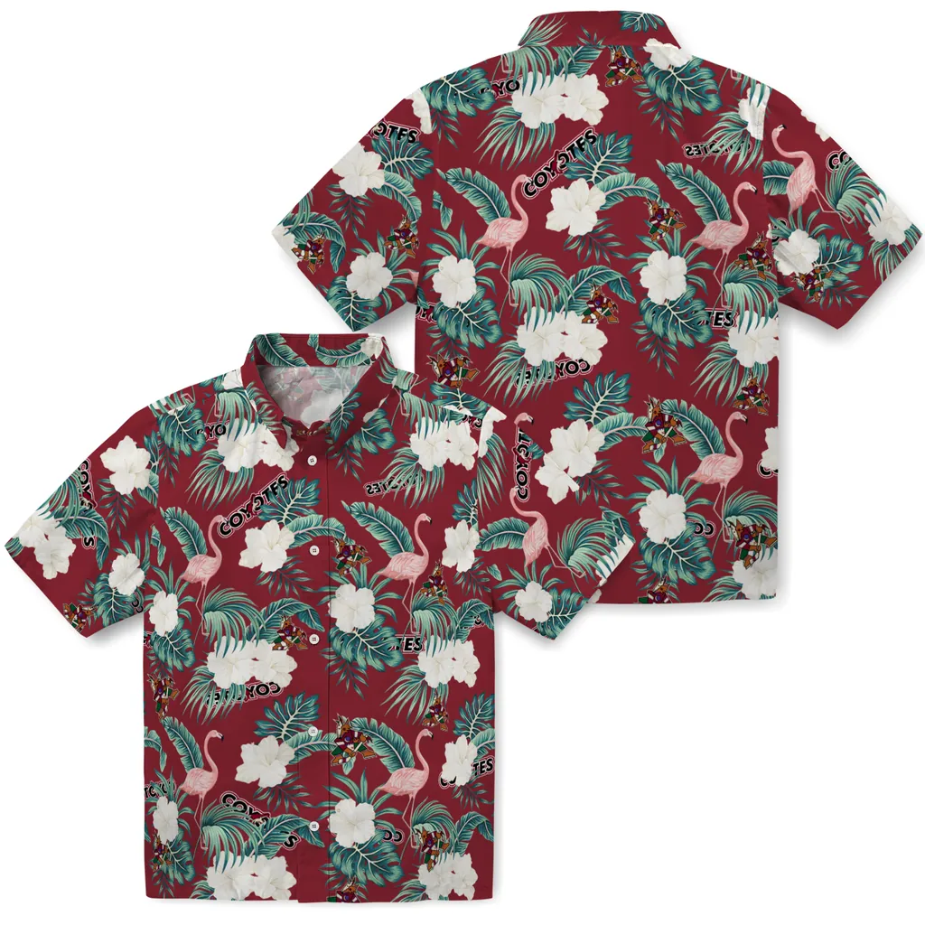 Arizona Coyotes Hawaiian Shirt - Flamingo and Hibiscus arizona coyotes flamingo palms red hawaiian shirts high quality