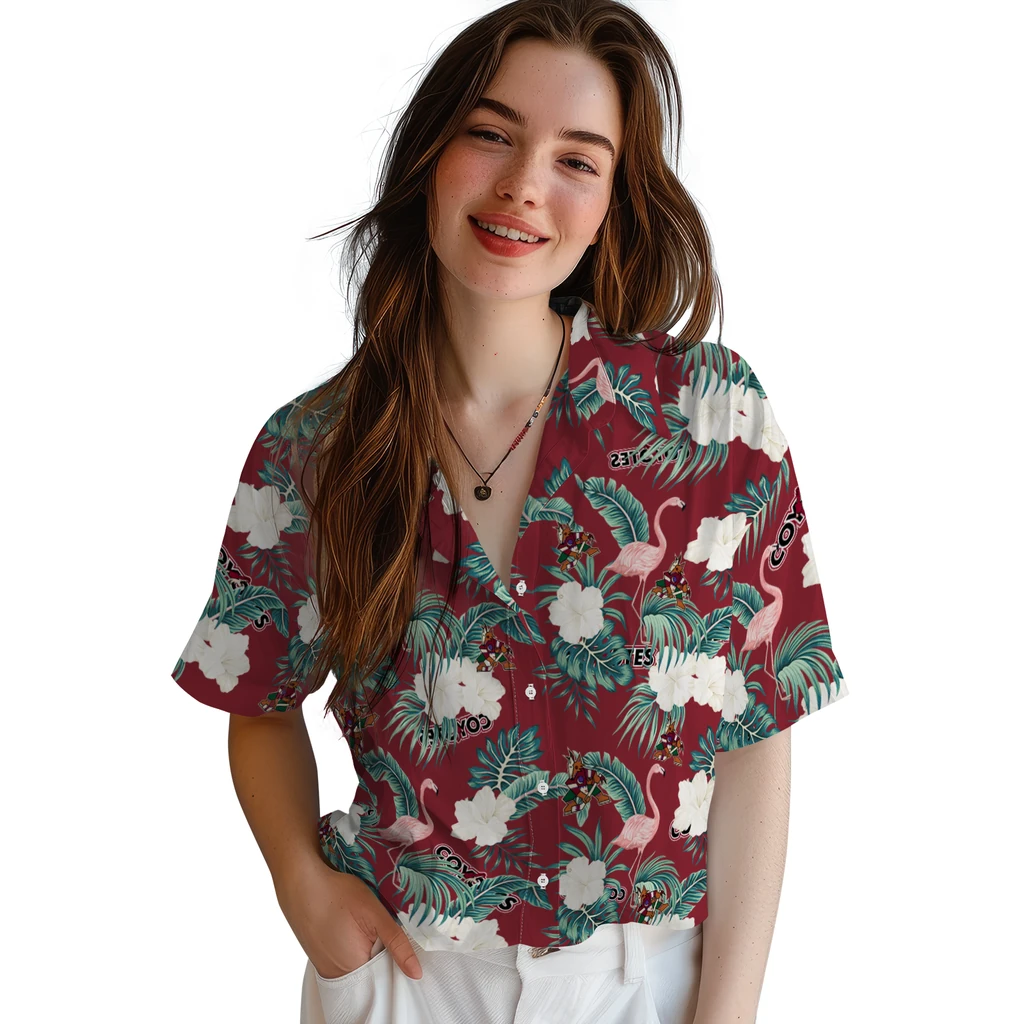 Arizona Coyotes Hawaiian Shirt - Flamingo and Hibiscus arizona coyotes flamingo palms red hawaiian shirts latest model