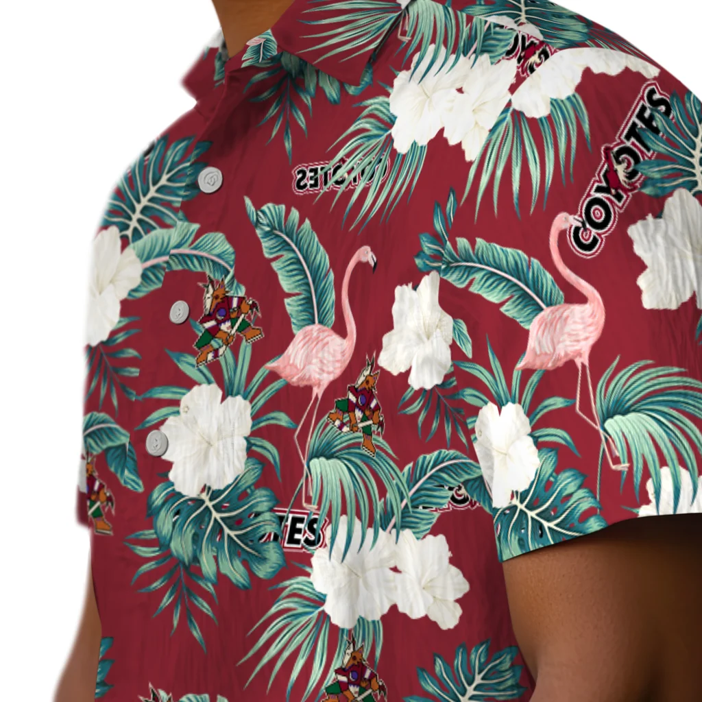 Arizona Coyotes Hawaiian Shirt - Flamingo and Hibiscus arizona coyotes flamingo palms red hawaiian shirts trendy