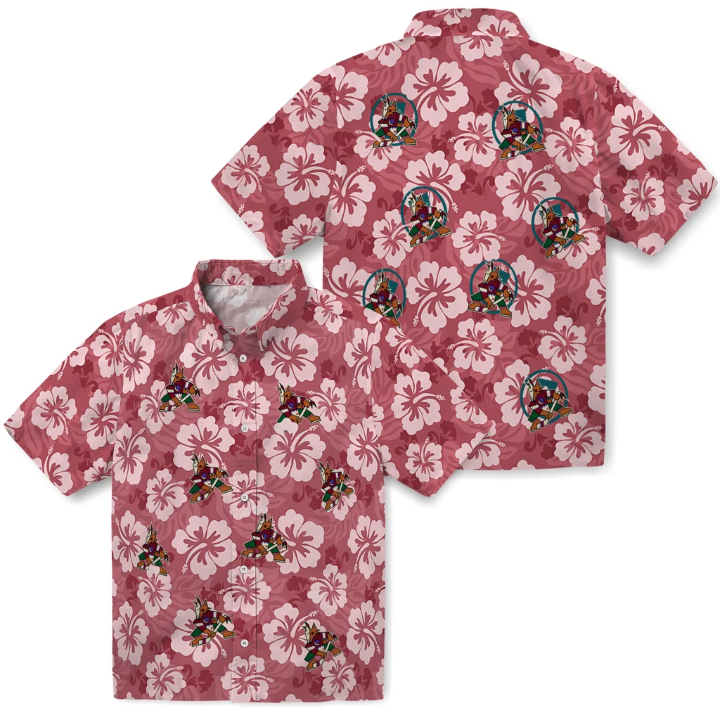 Arizona Coyotes Hawaiian Shirt - Hibiscus Cluster arizona coyotes hibiscus cluster red hawaiian shirts high quality