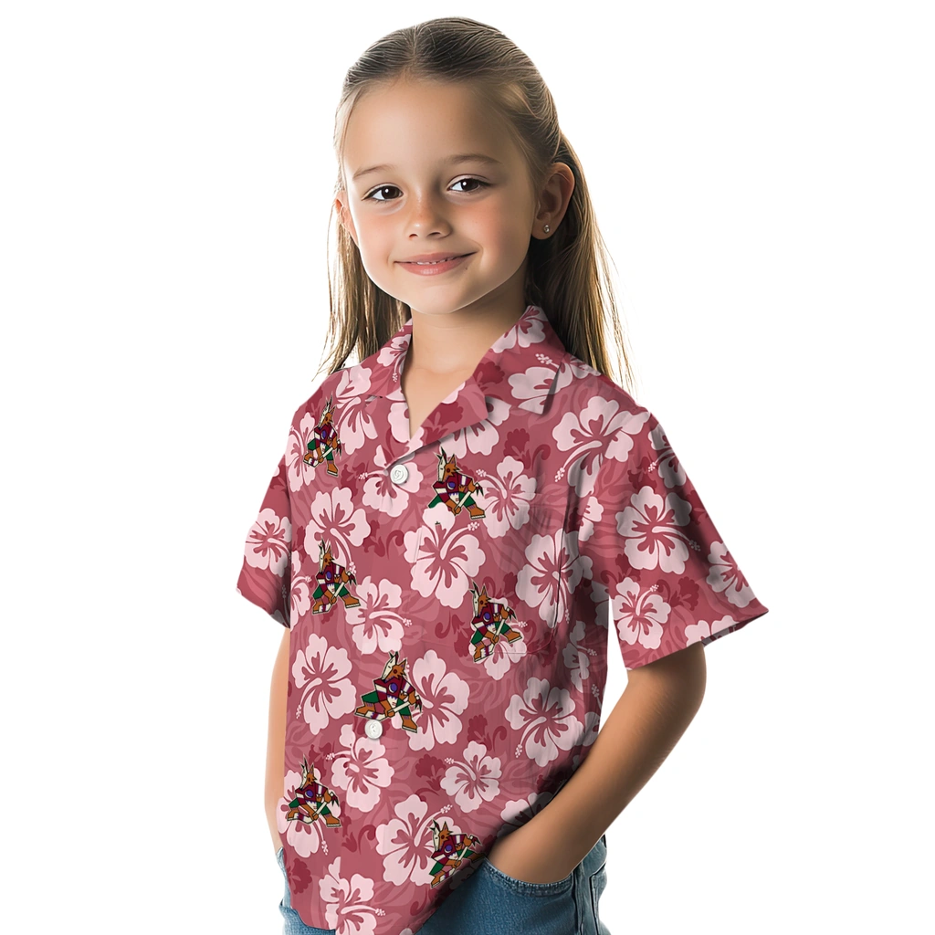 Arizona Coyotes Hawaiian Shirt - Hibiscus Cluster arizona coyotes hibiscus cluster red hawaiian shirts premium grade