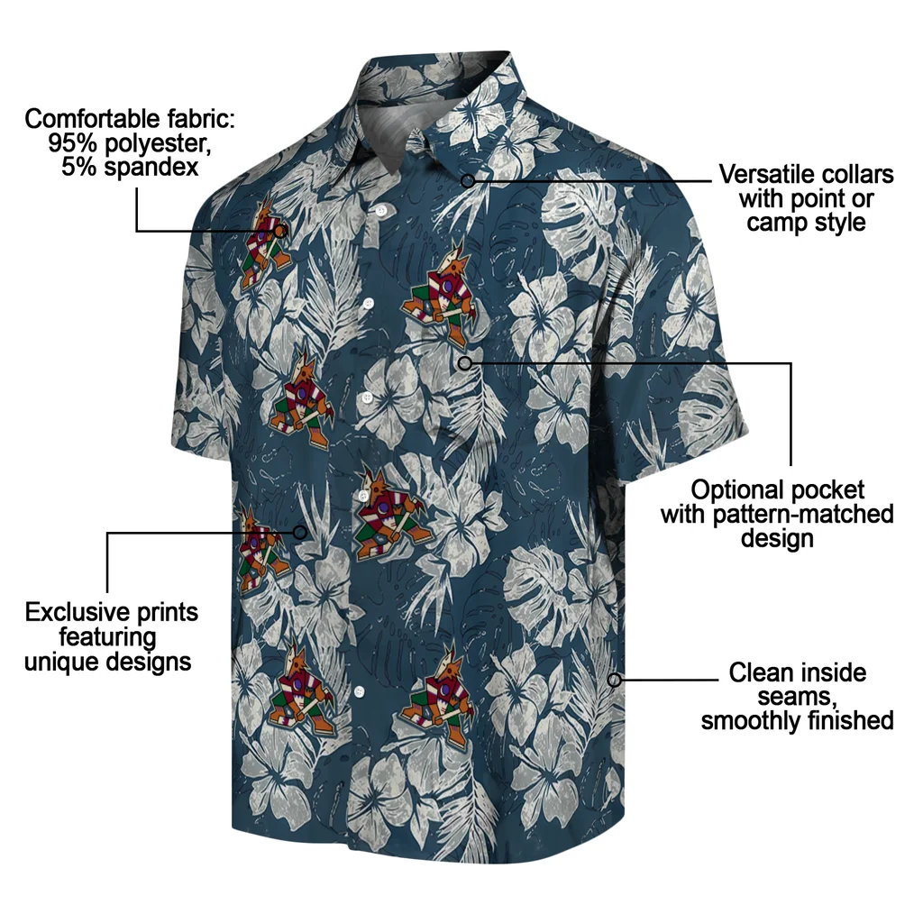 Arizona Coyotes Hawaiian Shirt - Hibiscus Flowers arizona coyotes hibiscus flowers navy blue hawaiian shirts new arrival