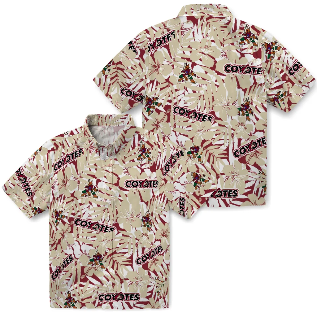 Arizona Coyotes Hawaiian Shirt - Hibiscus Overlay arizona coyotes hibiscus overlay hawaiian shirts high quality