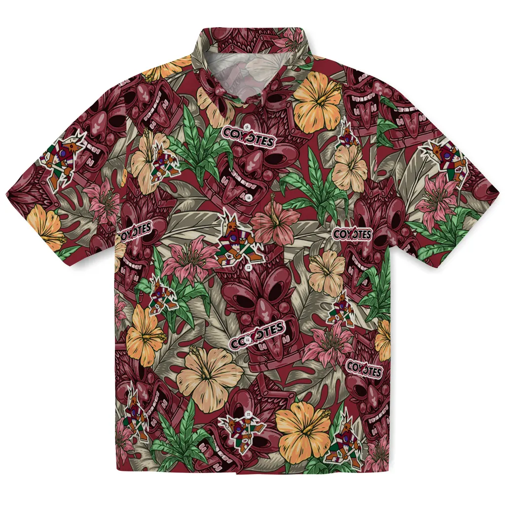 Arizona Coyotes Hawaiian Shirt - Hibiscus Tiki Jungle arizona coyotes tiki jungle red hawaiian shirts best selling