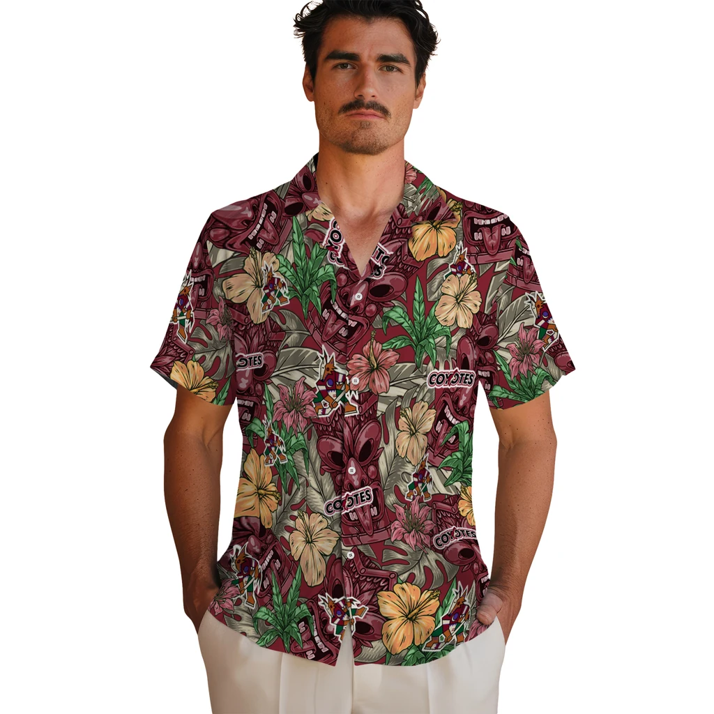 Arizona Coyotes Hawaiian Shirt - Hibiscus Tiki Jungle arizona coyotes tiki jungle red hawaiian shirts fashion forward