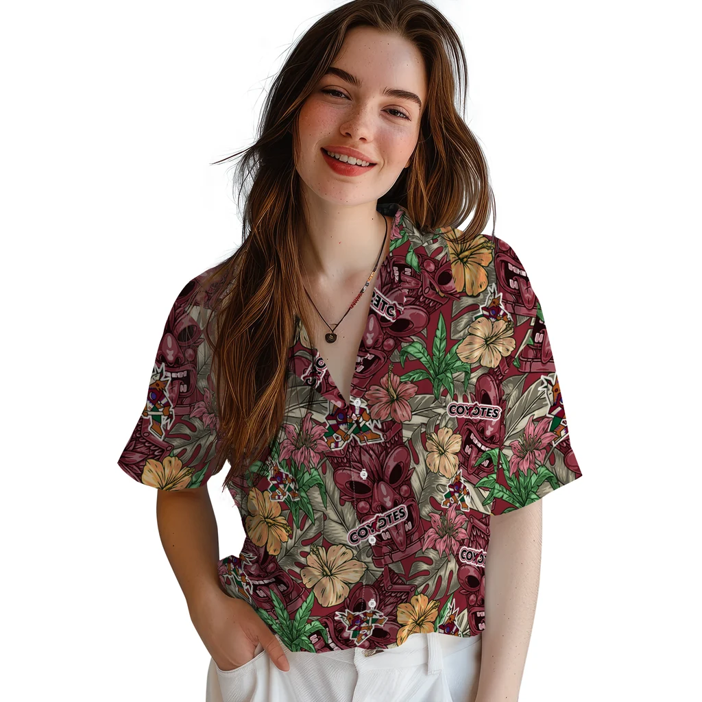 Arizona Coyotes Hawaiian Shirt - Hibiscus Tiki Jungle arizona coyotes tiki jungle red hawaiian shirts latest model