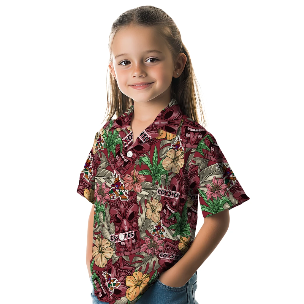 Arizona Coyotes Hawaiian Shirt - Hibiscus Tiki Jungle arizona coyotes tiki jungle red hawaiian shirts premium grade