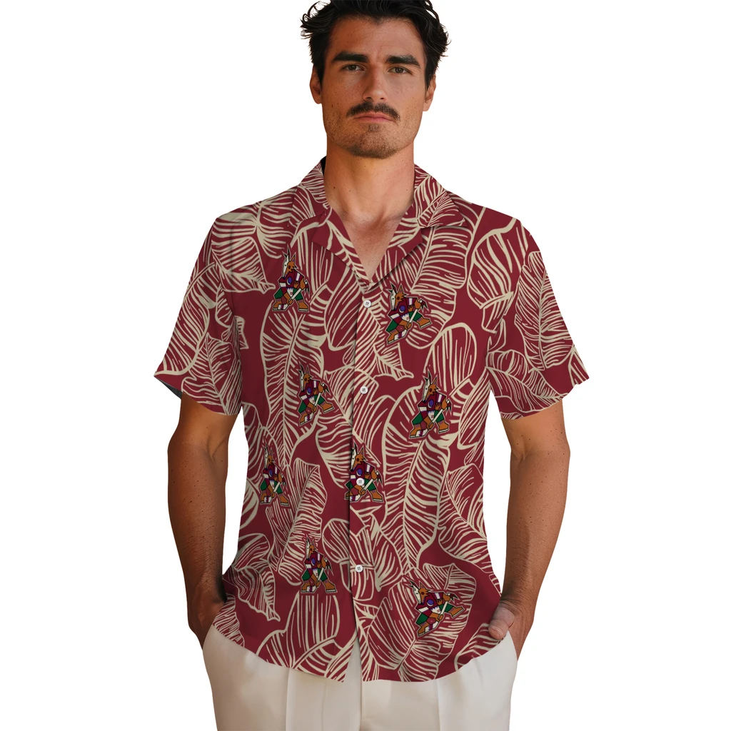 Arizona Coyotes Hawaiian Shirt - Leaf Outline arizona coyotes leaf outline red hawaiian shirts fashion forward