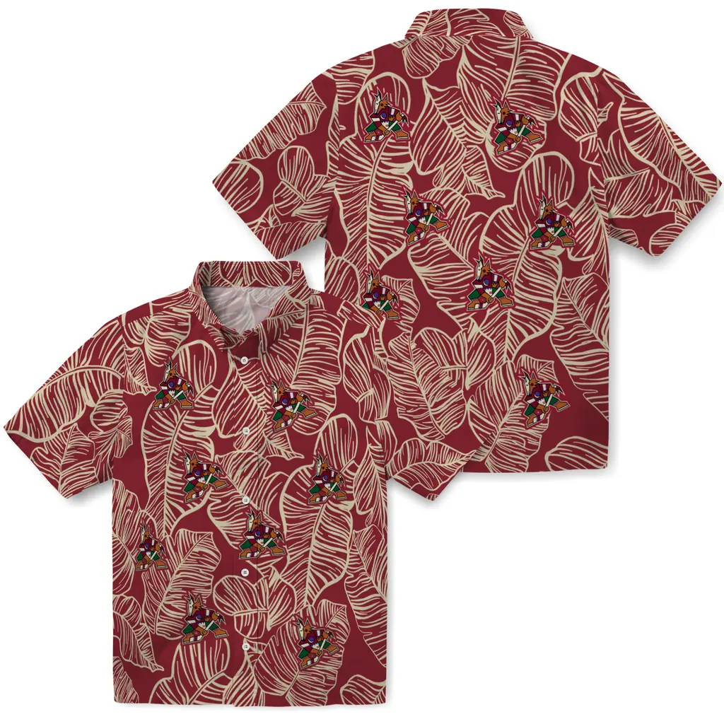 Arizona Coyotes Hawaiian Shirt - Leaf Outline arizona coyotes leaf outline red hawaiian shirts high quality