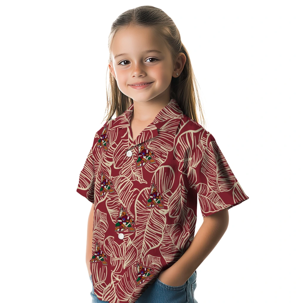 Arizona Coyotes Hawaiian Shirt - Leaf Outline arizona coyotes leaf outline red hawaiian shirts premium grade