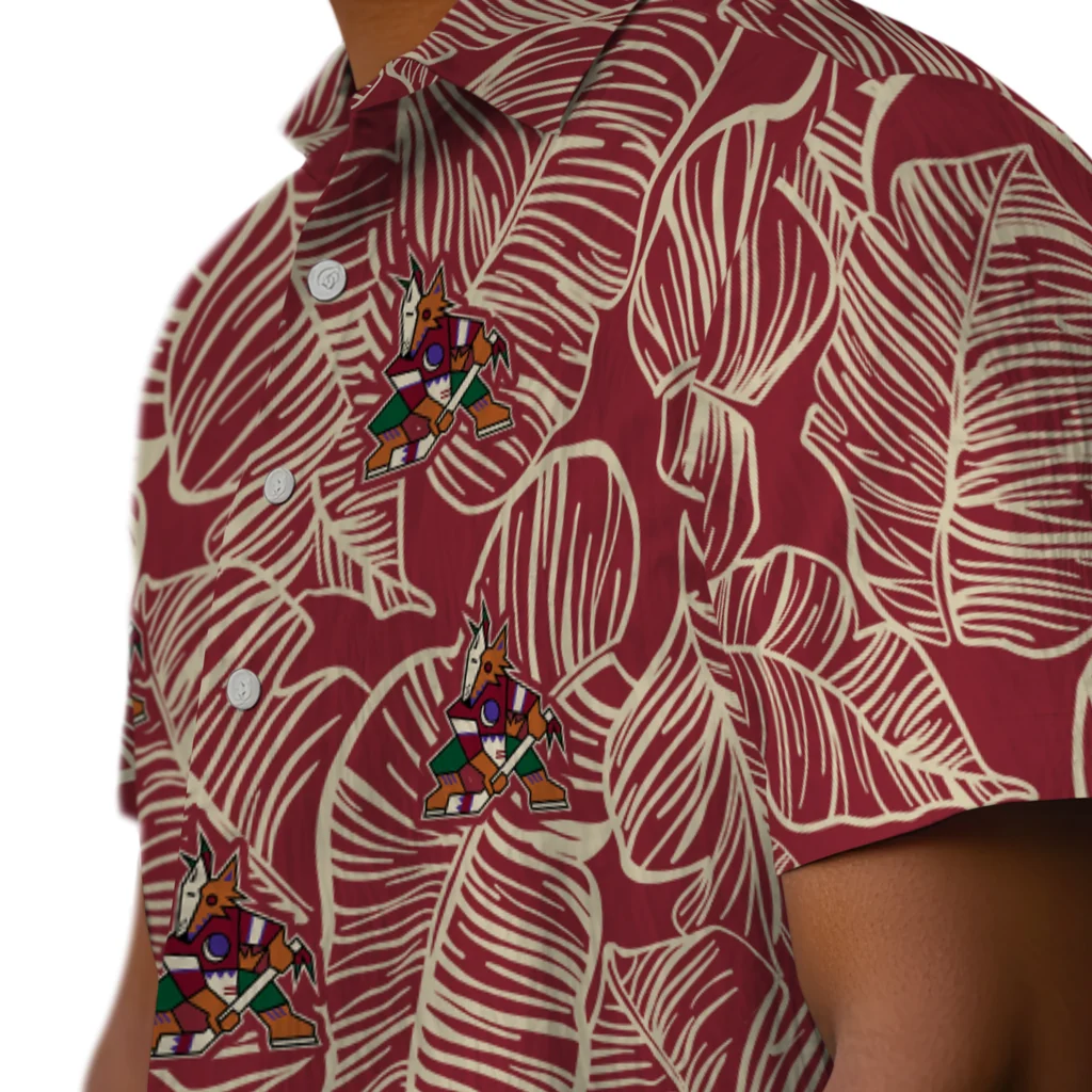 Arizona Coyotes Hawaiian Shirt - Leaf Outline arizona coyotes leaf outline red hawaiian shirts trendy