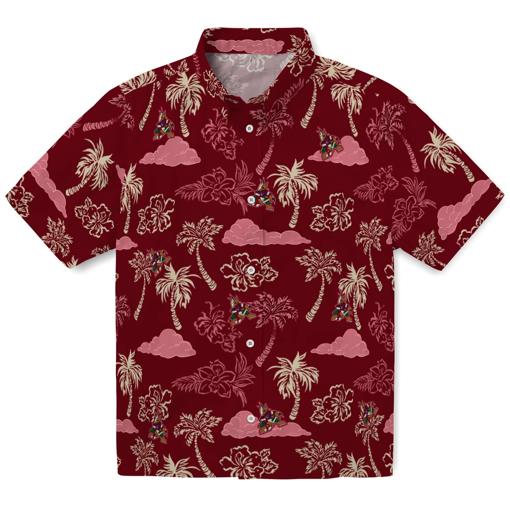 Arizona Coyotes Hawaiian Shirt - Palm And Clouds arizona coyotes palm and clouds red hawaiian shirts best selling