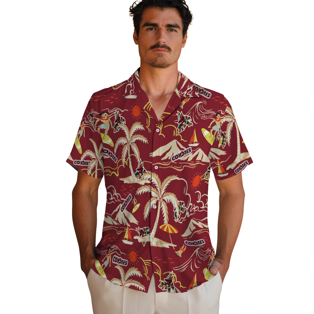 Arizona Coyotes Hawaiian Shirt - Palm Tree Island arizona coyotes palm tree island red hawaiian shirts fashion forward