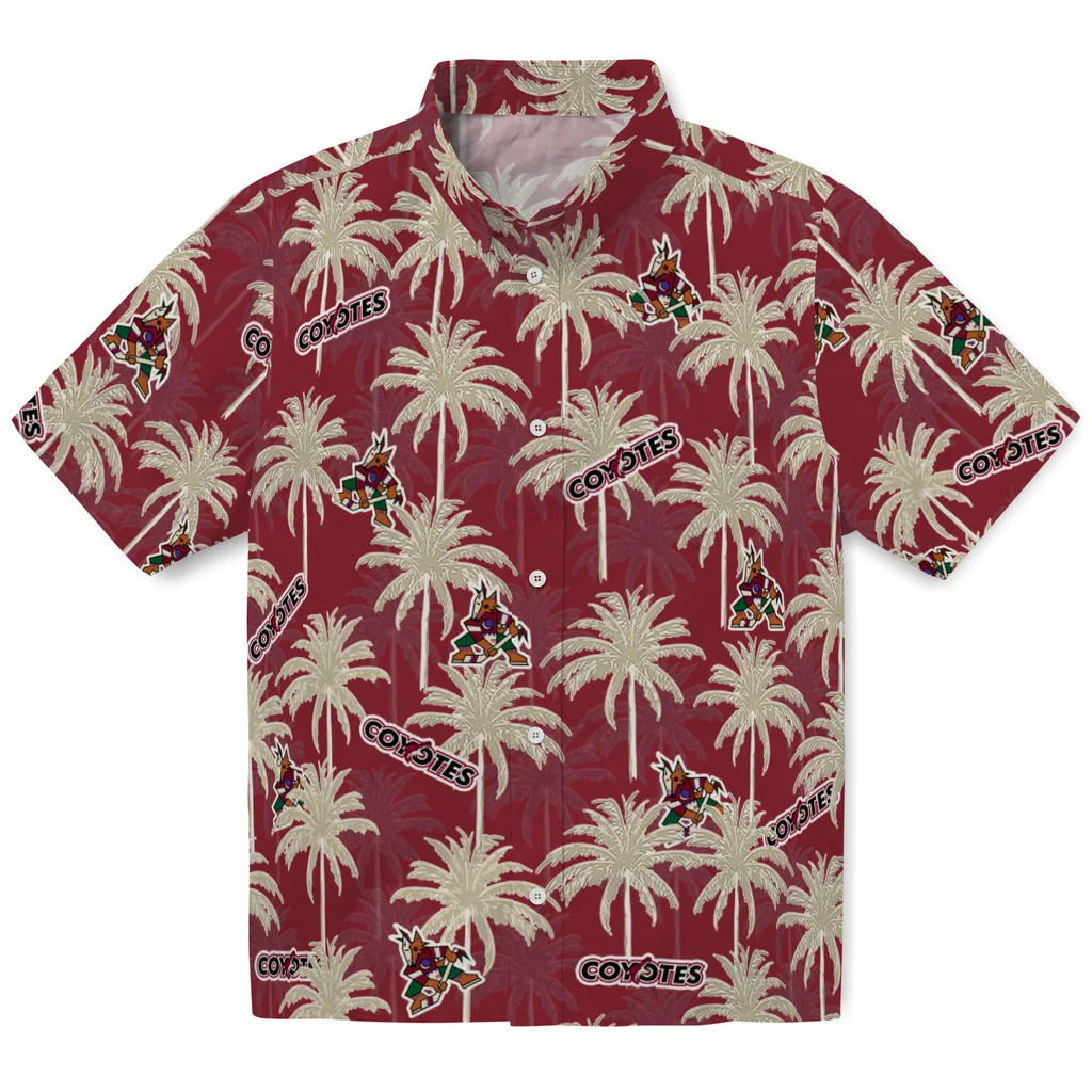 Arizona Coyotes Hawaiian Shirt - Palm Tree Motif arizona coyotes palm grove red hawaiian shirts best selling