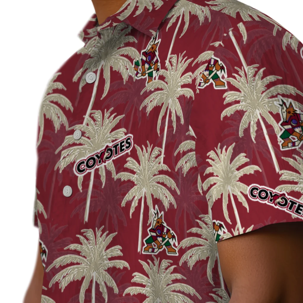Arizona Coyotes Hawaiian Shirt - Palm Tree Motif arizona coyotes palm grove red hawaiian shirts trendy