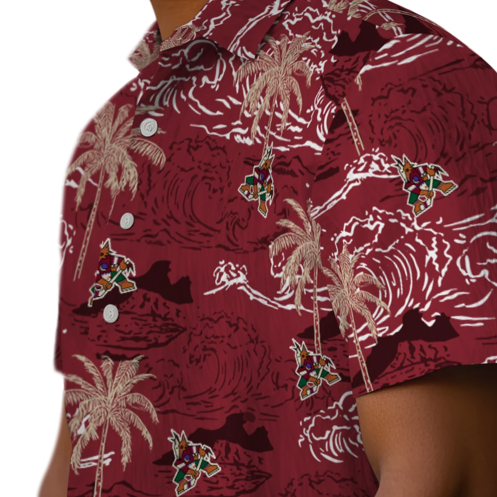 Arizona Coyotes Hawaiian Shirt - Wave Palm arizona coyotes wave palm red hawaiian shirts trendy