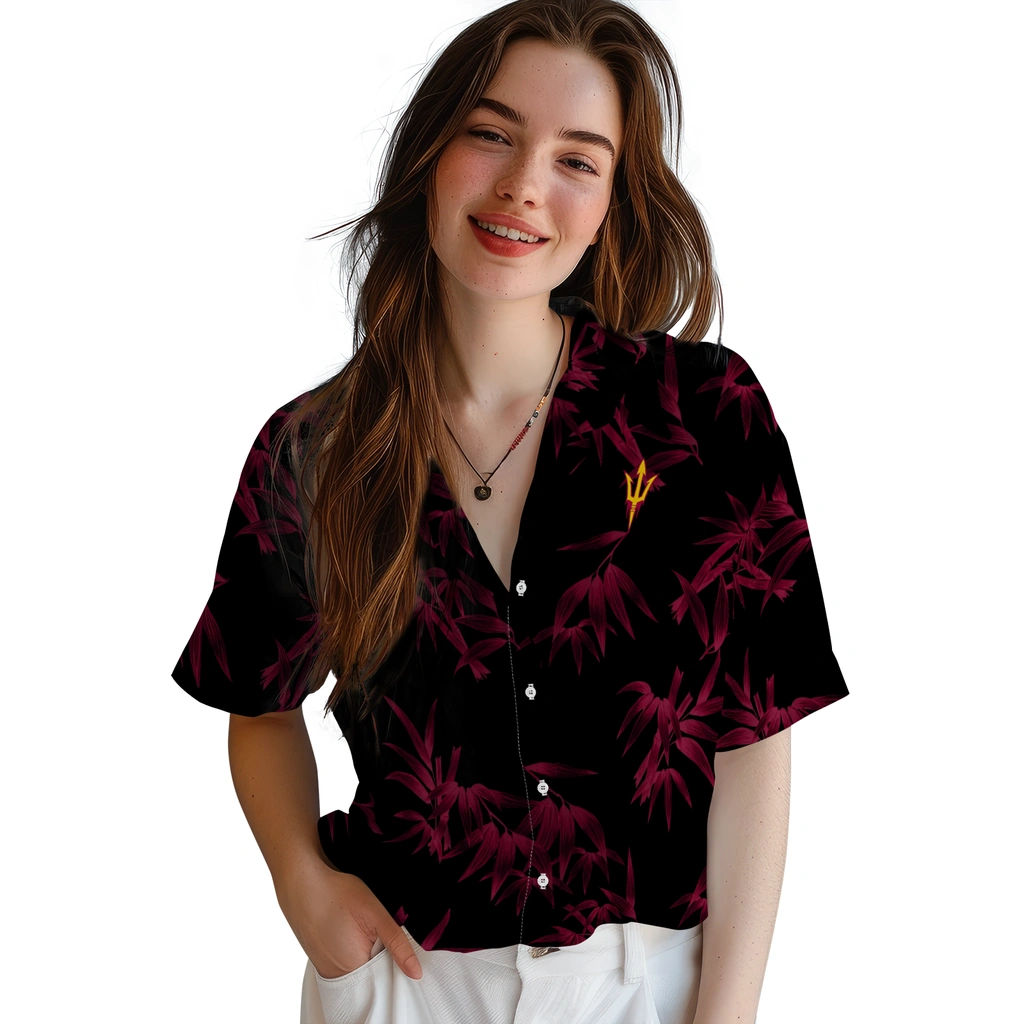 Arizona State Sun Devils Hawaiian Shirt - Bamboo Branches arizona state sun devils bamboo branches maroon black hawaiian shirts latest model