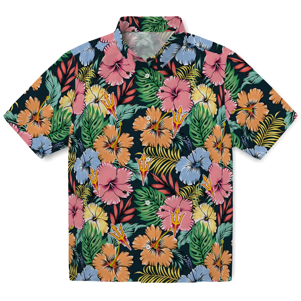 Arizona State Sun Devils Hawaiian Shirt - Brilliant Hibiscus Garden arizona state sun devils brilliant hibiscus garden hawaiian shirts best selling