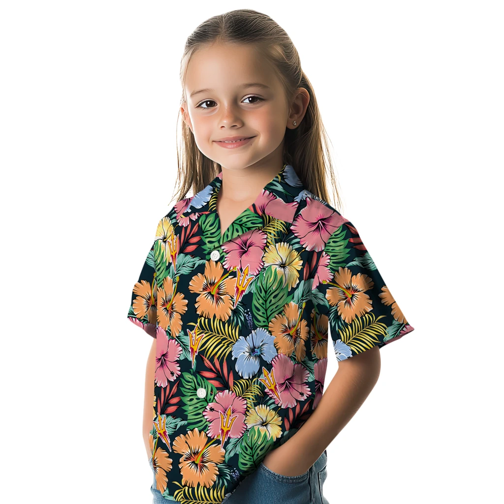 Arizona State Sun Devils Hawaiian Shirt - Brilliant Hibiscus Garden arizona state sun devils brilliant hibiscus garden hawaiian shirts premium grade