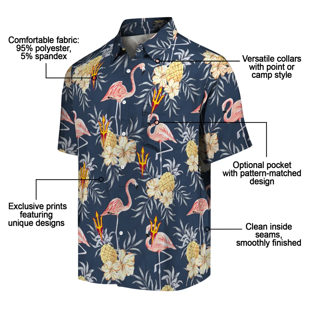 Arizona State Sun Devils Hawaiian Shirt - Flamingo Hibiscus arizona state sun devils flamingo hibiscus navy hawaiian shirts new arrival