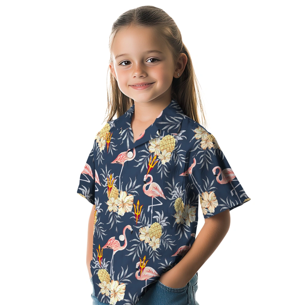 Arizona State Sun Devils Hawaiian Shirt - Flamingo Hibiscus arizona state sun devils flamingo hibiscus navy hawaiian shirts premium grade