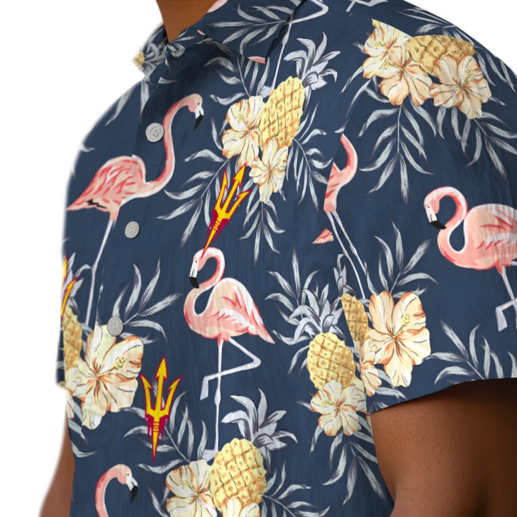 Arizona State Sun Devils Hawaiian Shirt - Flamingo Hibiscus arizona state sun devils flamingo hibiscus navy hawaiian shirts trendy