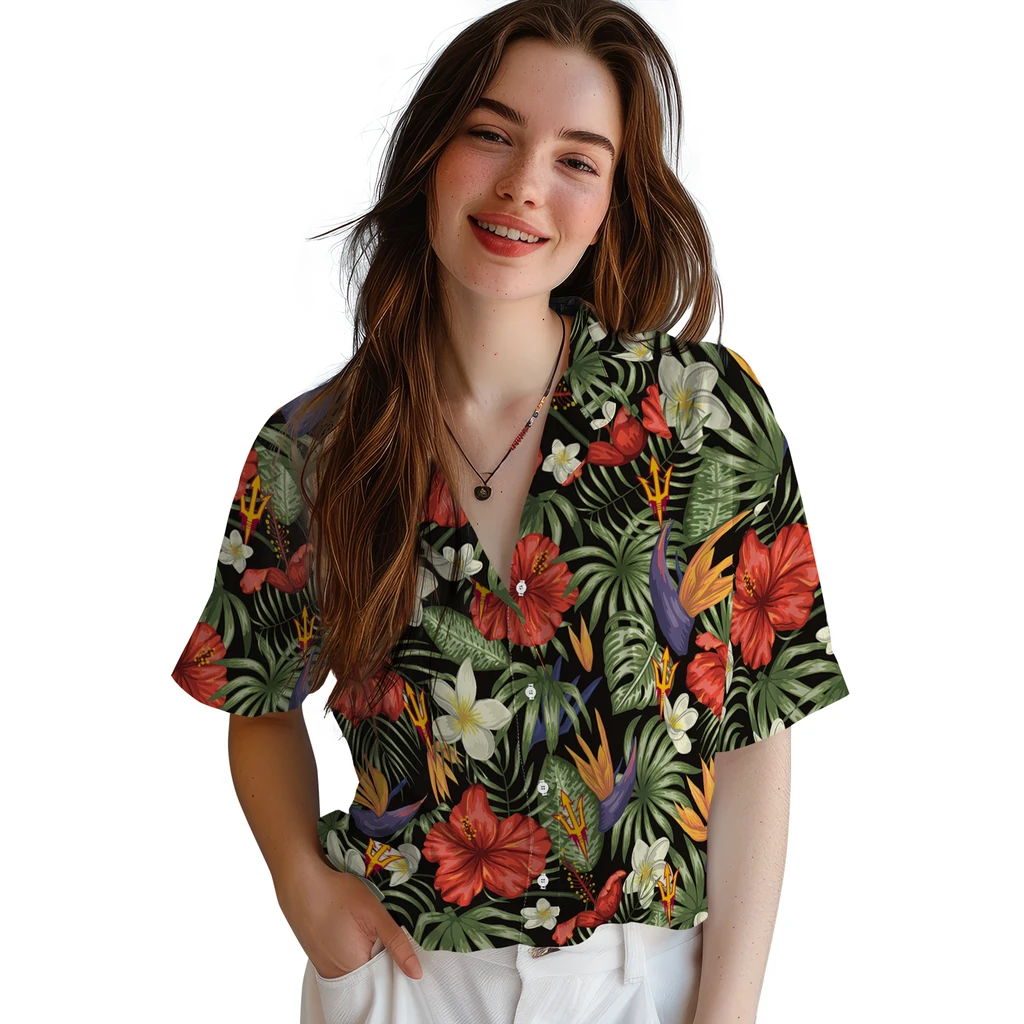 Arizona State Sun Devils Hawaiian Shirt - Hawaii Floral Hibiscus arizona state sun devils hibiscus bird hawaiian shirts latest model