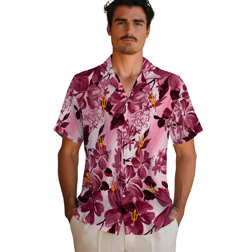 Arizona State Sun Devils Hawaiian Shirt - Hibiscus Arrangement arizona state sun devils hibiscus arrangement maroon hawaiian shirts fashion forward