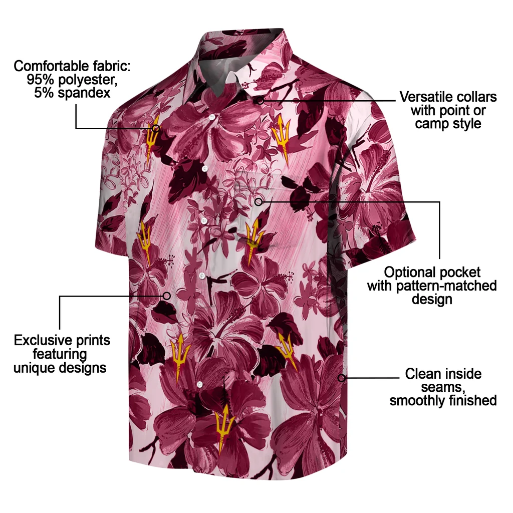 Arizona State Sun Devils Hawaiian Shirt - Hibiscus Arrangement arizona state sun devils hibiscus arrangement maroon hawaiian shirts new arrival
