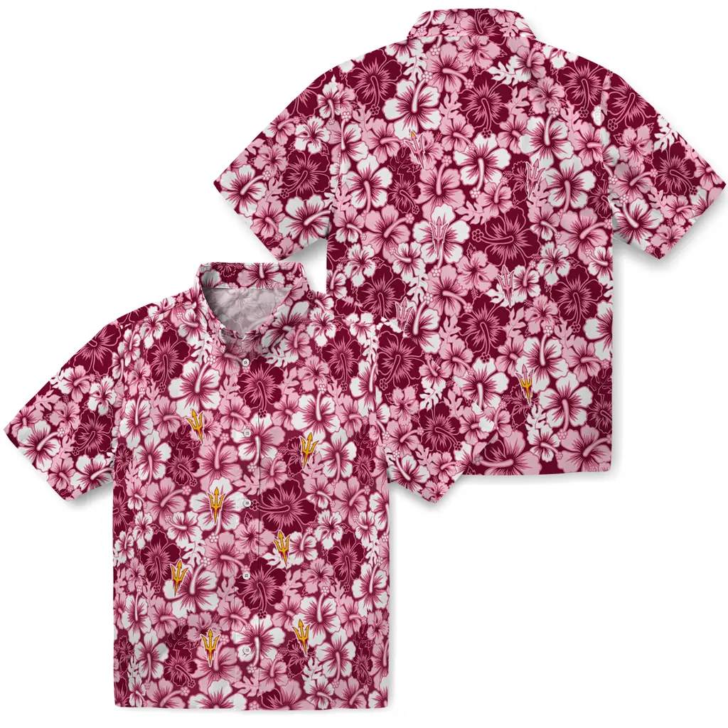 Arizona State Sun Devils Hawaiian Shirt - Hibiscus Blooms arizona state sun devils hibiscus blooms maroon hawaiian shirts high quality