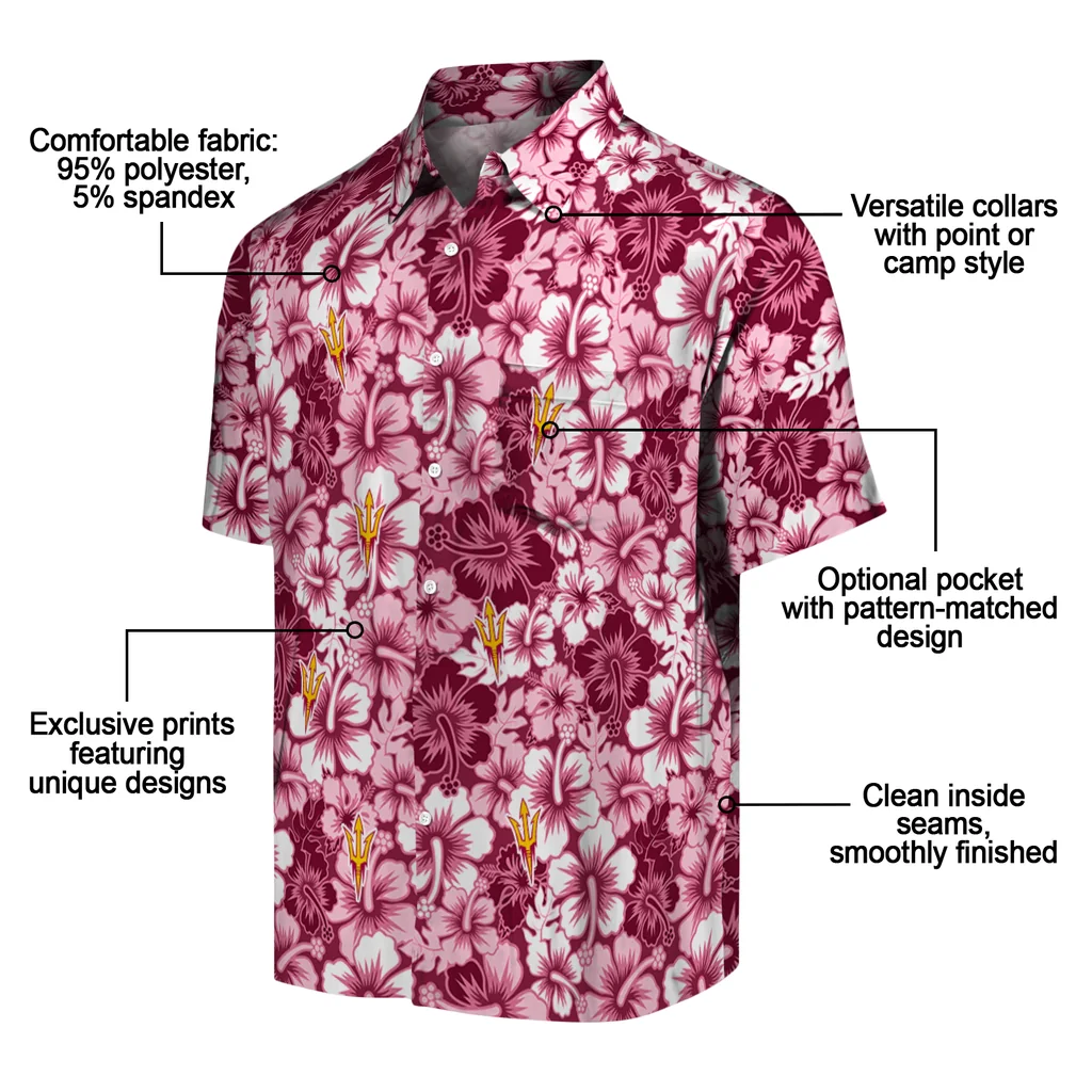 Arizona State Sun Devils Hawaiian Shirt - Hibiscus Blooms arizona state sun devils hibiscus blooms maroon hawaiian shirts new arrival