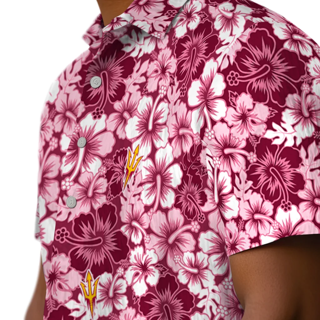 Arizona State Sun Devils Hawaiian Shirt - Hibiscus Blooms arizona state sun devils hibiscus blooms maroon hawaiian shirts trendy