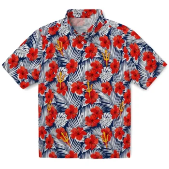arizona state sun devils hibiscus fiesta red royal blue hawaiian shirts best selling