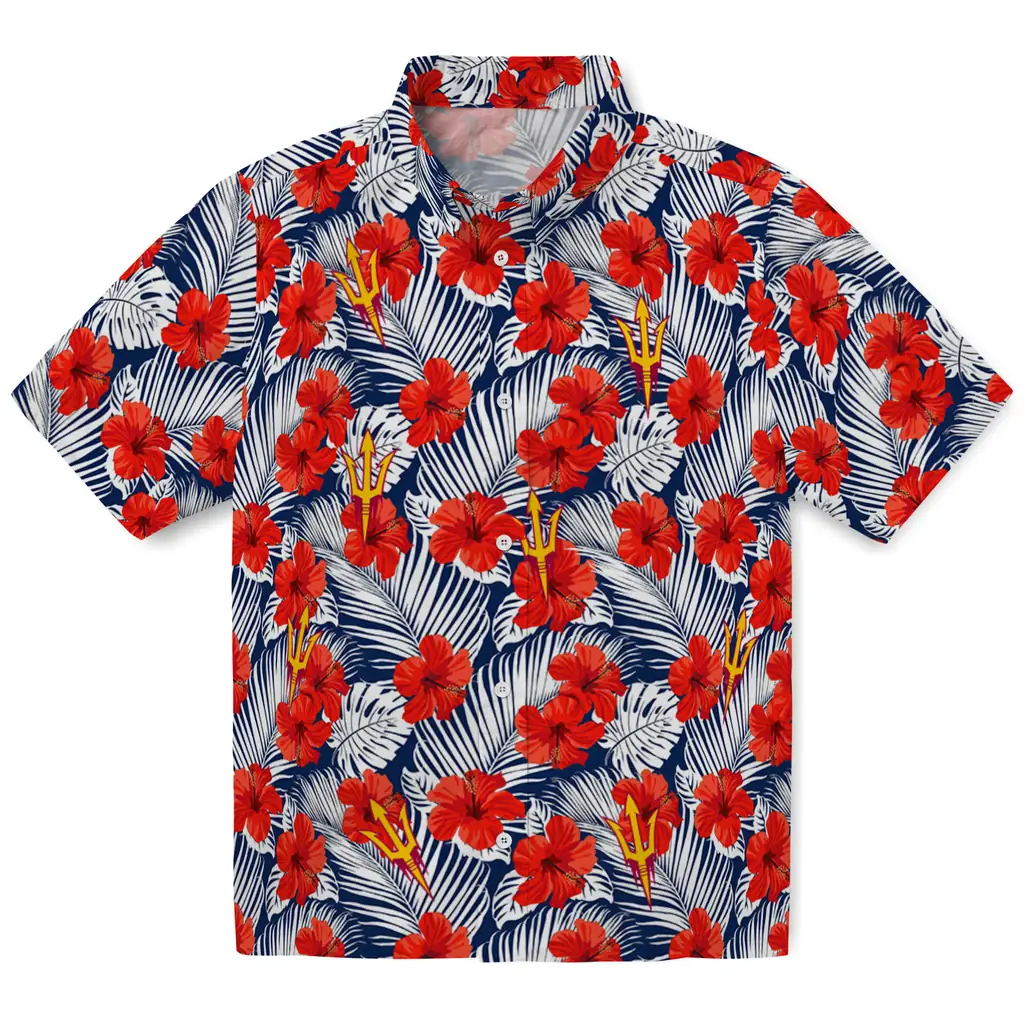 Arizona State Sun Devils Hawaiian Shirt - Hibiscus Fiesta arizona state sun devils hibiscus fiesta red royal blue hawaiian shirts best selling