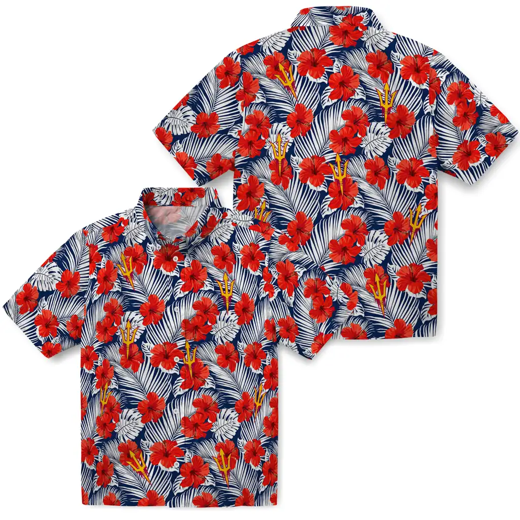 Arizona State Sun Devils Hawaiian Shirt - Hibiscus Fiesta arizona state sun devils hibiscus fiesta red royal blue hawaiian shirts high quality